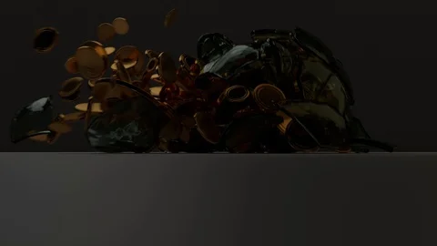 Exploding Piggy Bank w/ Golden Coins Stock Footage 102716237