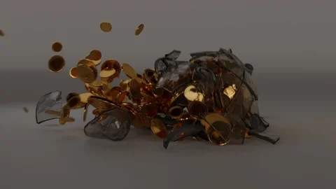 Exploding Piggy Bank w/ Golden Coins Stock Footage 102716242