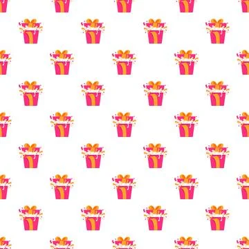 Exploding pink gift boxes confetti seamless pattern Illustrazione stock