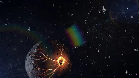 Exploding Planet and asteroids in Outer Space Stock Footage 319789426