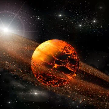 Exploding planet with a meteor field Stock Photos
