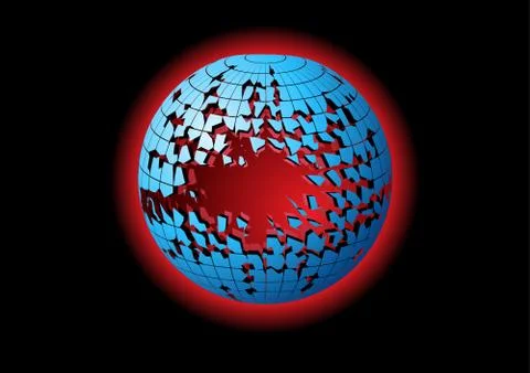 Exploding planet with red lighting and cracked tiles Stock Illustration