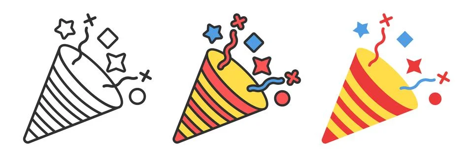 Exploding popper icon set collection in flat style. Party poppers vector il.. イラスト素材