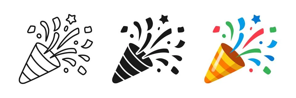 Exploding popper icon set collection in flat style. Party poppers vector il.. Illustrazione stock