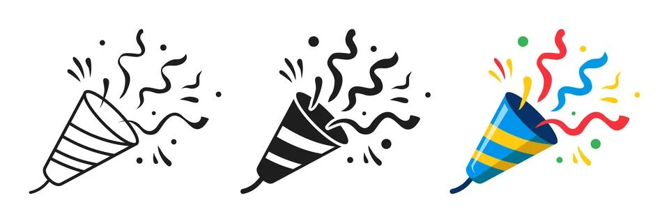 Exploding popper icon set collection in flat style. Party poppers vector il.. Illustrazione stock