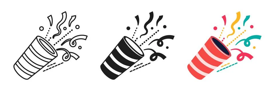 Exploding popper icon set collection in flat style. Party poppers vector il.. Illustrazione stock