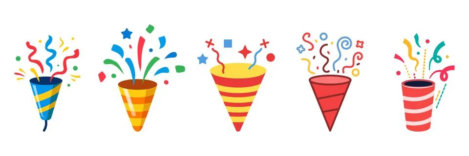 Exploding popper icon set collection in flat style. Party poppers vector il.. イラスト素材