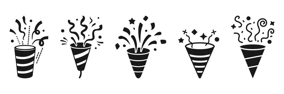 Exploding popper icon set collection in flat style. Party poppers vector il.. イラスト素材