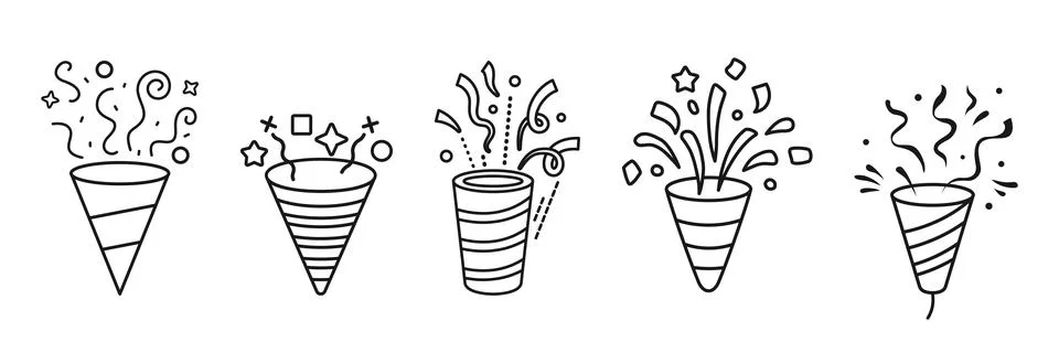 Exploding popper icon set collection in flat style. Party poppers vector il.. イラスト素材