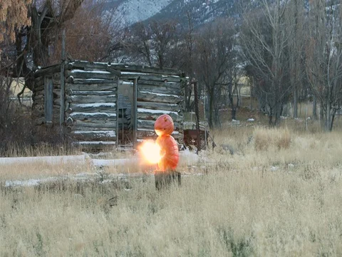 Exploding pumpkins rural farm fun slow motion DCI 4K Vídeos de archivo 69957819