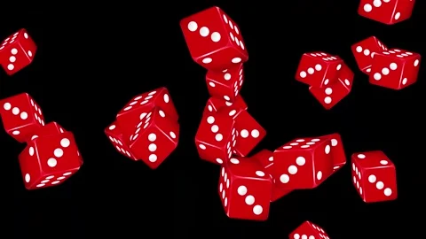 Exploding Red Dice Animation Bursting Across a Black Background Stockbeeldmateriaal 343699213