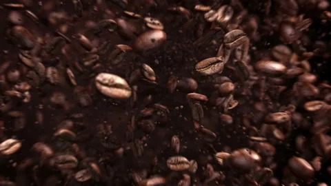 Exploding roasted coffee beans in 4K Stock Footage 89572637