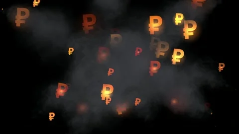 Exploding Ruble Symbols with Smoke Animation in 4K Stock Footage 313912091