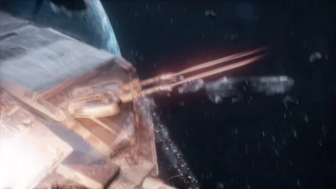 Exploding Sci-Fi Space Station Hit by AI Firepower Stock Footage 309128114