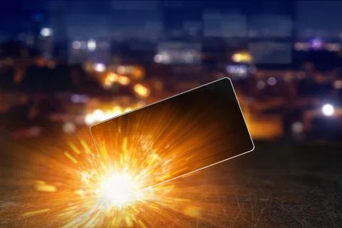 Exploding smartphone, overheating battery cells イラスト素材