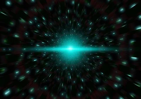 Exploding space with stars background. Big Bang in galaxy of unknown universe Illustrazione stock