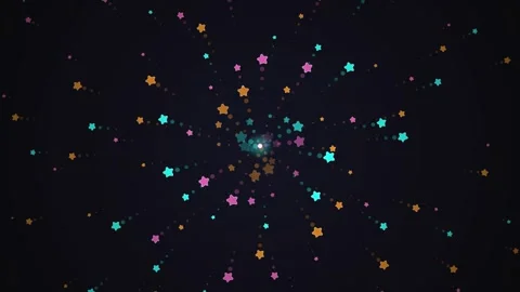 Exploding Star Burst Animation: Colorful Cosmic Fireworks on Dark Background Stockbeeldmateriaal 347559907