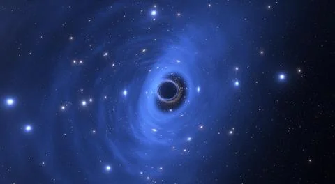 An exploding star near the center of a blue ring in space Stock Photos