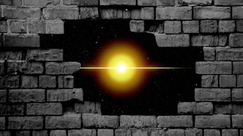 Exploding star shine through hole in wall Stock Footage 64843574