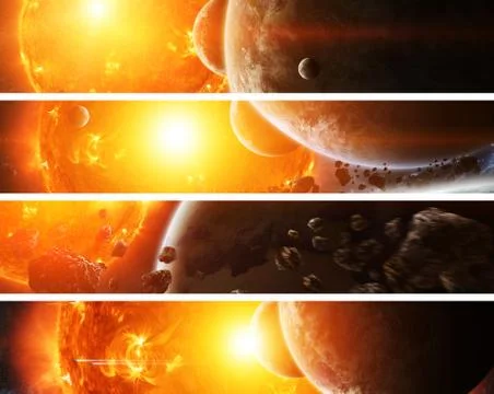 Exploding sun in space close to planet Stock Illustration
