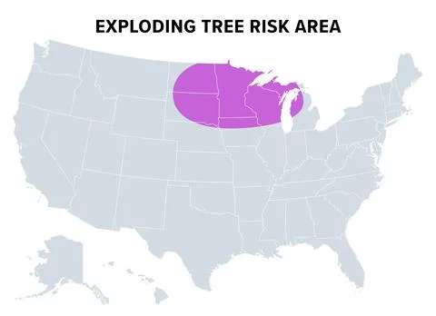 Exploding tree risk area of United States, political map Иллюстрация