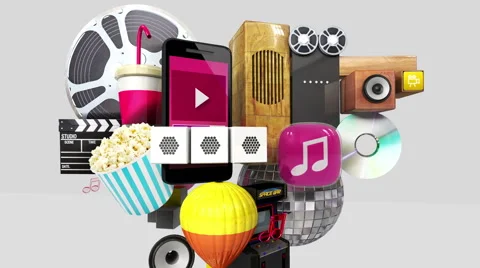 Exploding various entertainment contents in the smart phone, mobile. Stockbeeldmateriaal 59148986