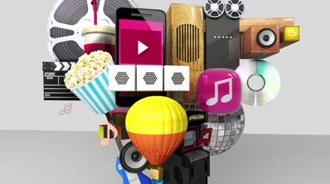 Exploding various entertainment contents in the TV box 動画素材 59149043