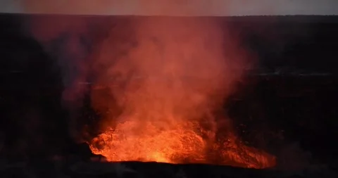 Exploding Volcanic Lava Eruption splashing out of crater molten lava Stock Footage 336579856