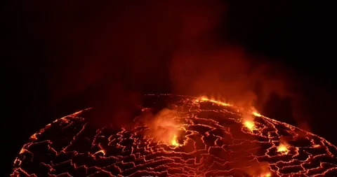 Exploding Volcanic Lava Eruption splashing out of crater molten lava Stock Footage 336579953