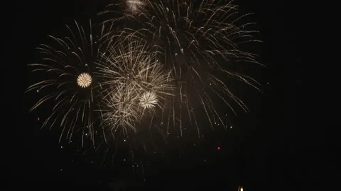 Exploding White Balls And Firework Rings Shimmering On Black Background. - Stock Footage 144560911