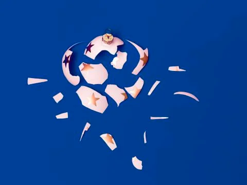 Exploding white bauble on blue background Stock Photos