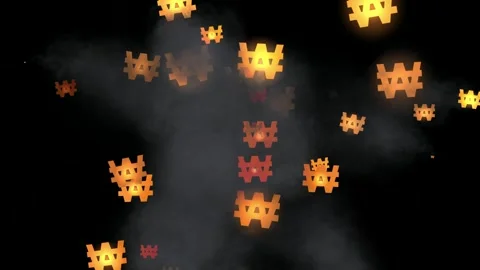 Exploding Won Symbols with Smoke Animation in 4K Stock Footage 313912113