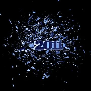 Exploding year 2011 on black background - 3d illustration イラスト素材