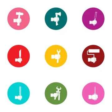 Exploit icons set, flat style Stock Illustration