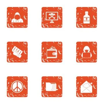 Exploit icons set, grunge style Stock Illustration