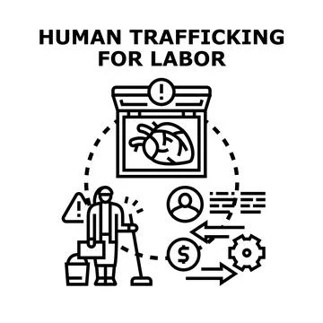Exploiting forced laborers for human trafficking concept Stock Illustration