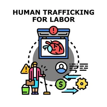 Exploiting forced laborers for human trafficking concept Stock Illustration