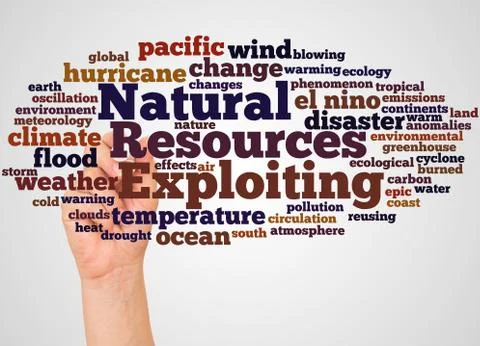 Exploiting Natural Resources word cloud and hand with marker concept Stock Photos