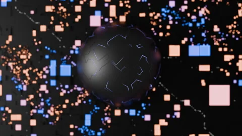 Exploration of abstract processor shapes and vibrant colors in digital artwork Stock Footage 322544050