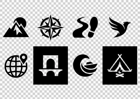 Exploration and adventure icon set outdoor travel and discovery symbol natu.. Stock Illustration