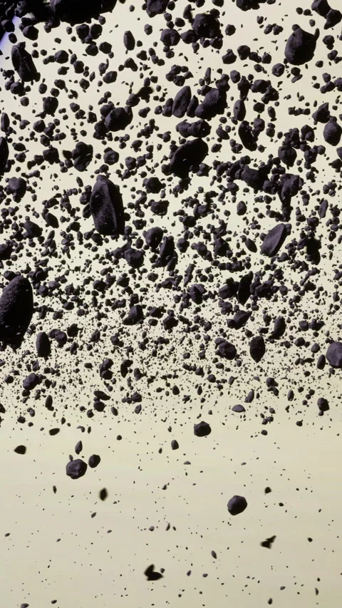 Exploration of asteroid belt surrounding distant celestial body at twilight Stock Footage 309036920
