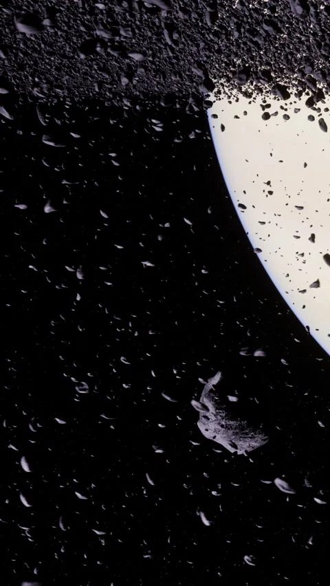 Exploration of an asteroid field near a ringed planet in outer space Stock Footage 339043374