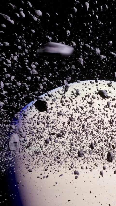Exploration of asteroids near the planet in outer space Stock Footage 339780434