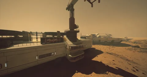 Exploration base on Mars with advanced structures and equipment Stock Footage 327617896