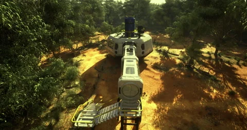 Exploration base situated in a dense forest on another planet Stock Footage 324956530