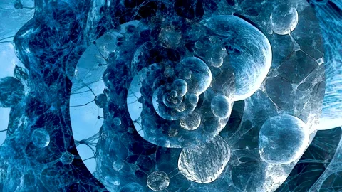 Exploration of blue and transparent bubble patterns in a scientific setting Stock Footage 332846366