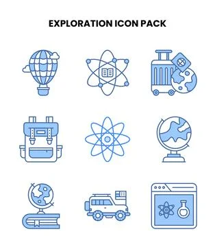 Exploration Blue Icons Pack Illustrazione stock