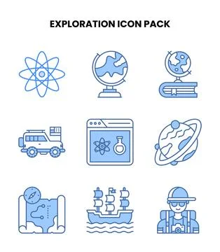 Exploration Blue Scalable Icons Pack Stock Illustration
