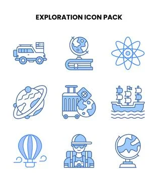 Exploration Blue Vector Icons Pack Stock Illustration