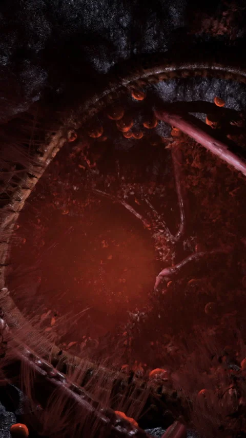 Exploration of a dark and abstract space with red elements and shapes Stock Footage 332213150